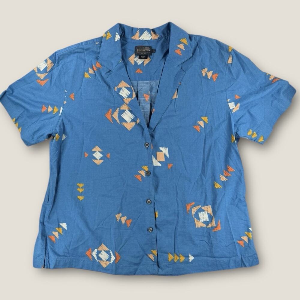 Pendleton Top Large Blue Aztec Geometric Cotton C… - image 1
